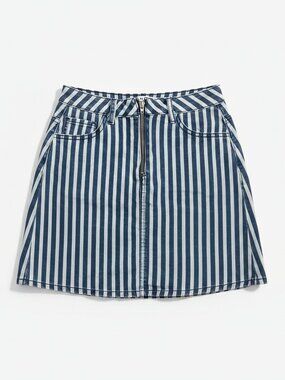Denim Co. Striped Zip-Front Denim Mini Skirt - Size 4